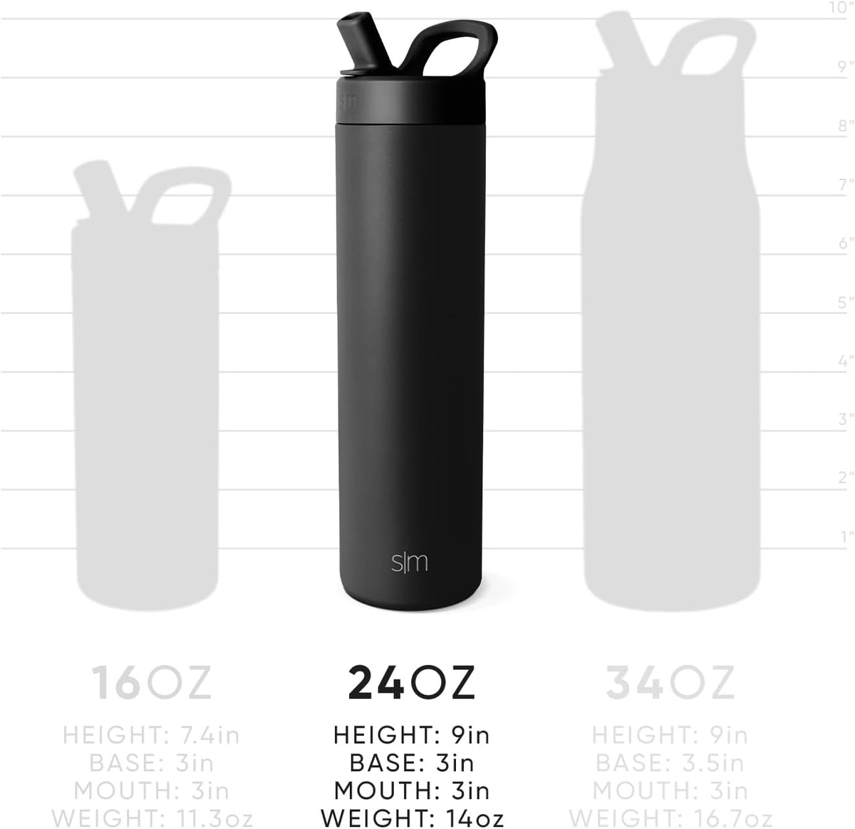 Simple Modern Insulated Water Bottle with Manual Straw | 24oz | Black