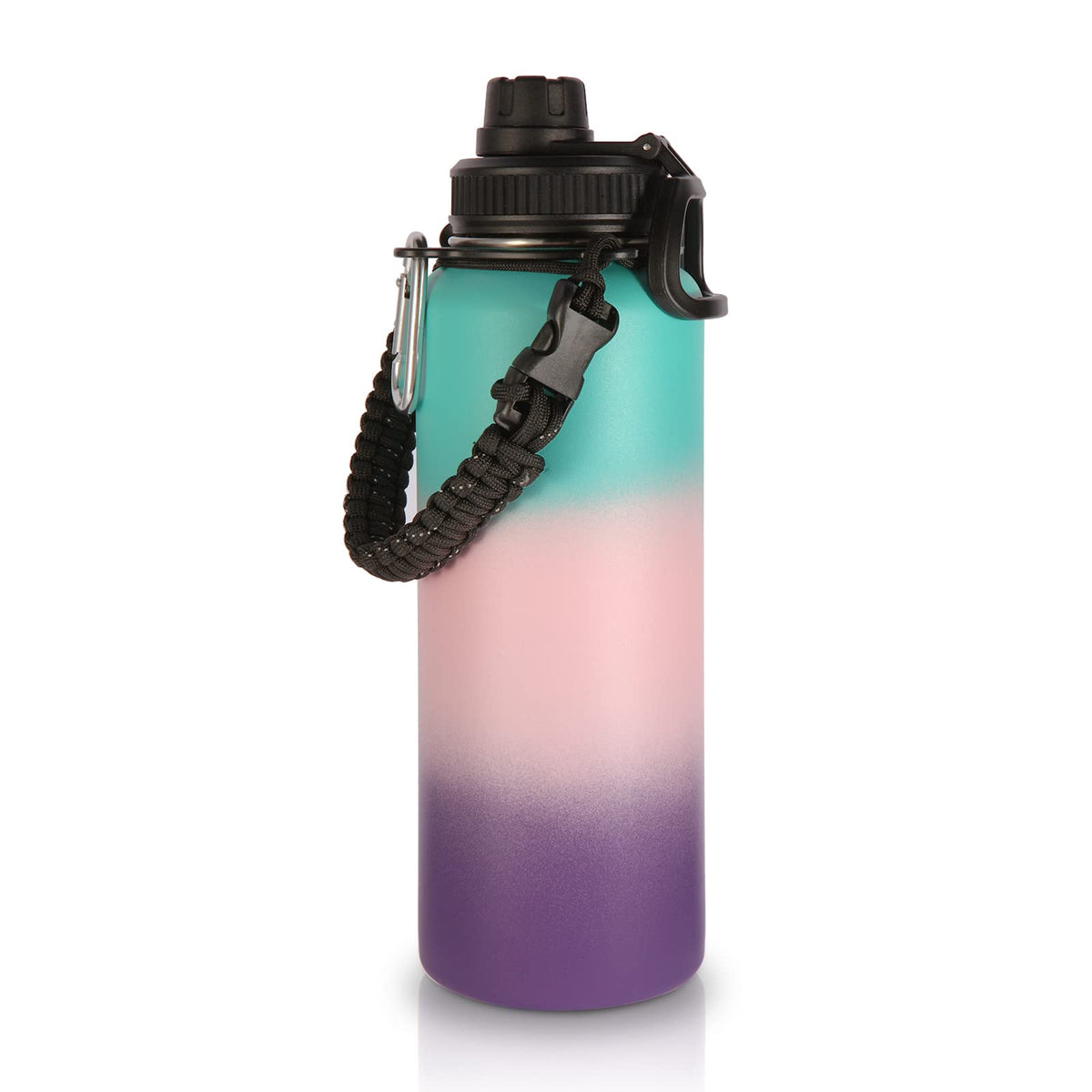 Volhoply Insulated Water Bottles Bulk 8 Pack, 40 oz Stainless Steel Sports Bottle with Paracord Handle Spout Lid, Vacuum Metal Travel Cups with Wide Mouth,Reusable Large Water Cup(Army Green,8 Set)