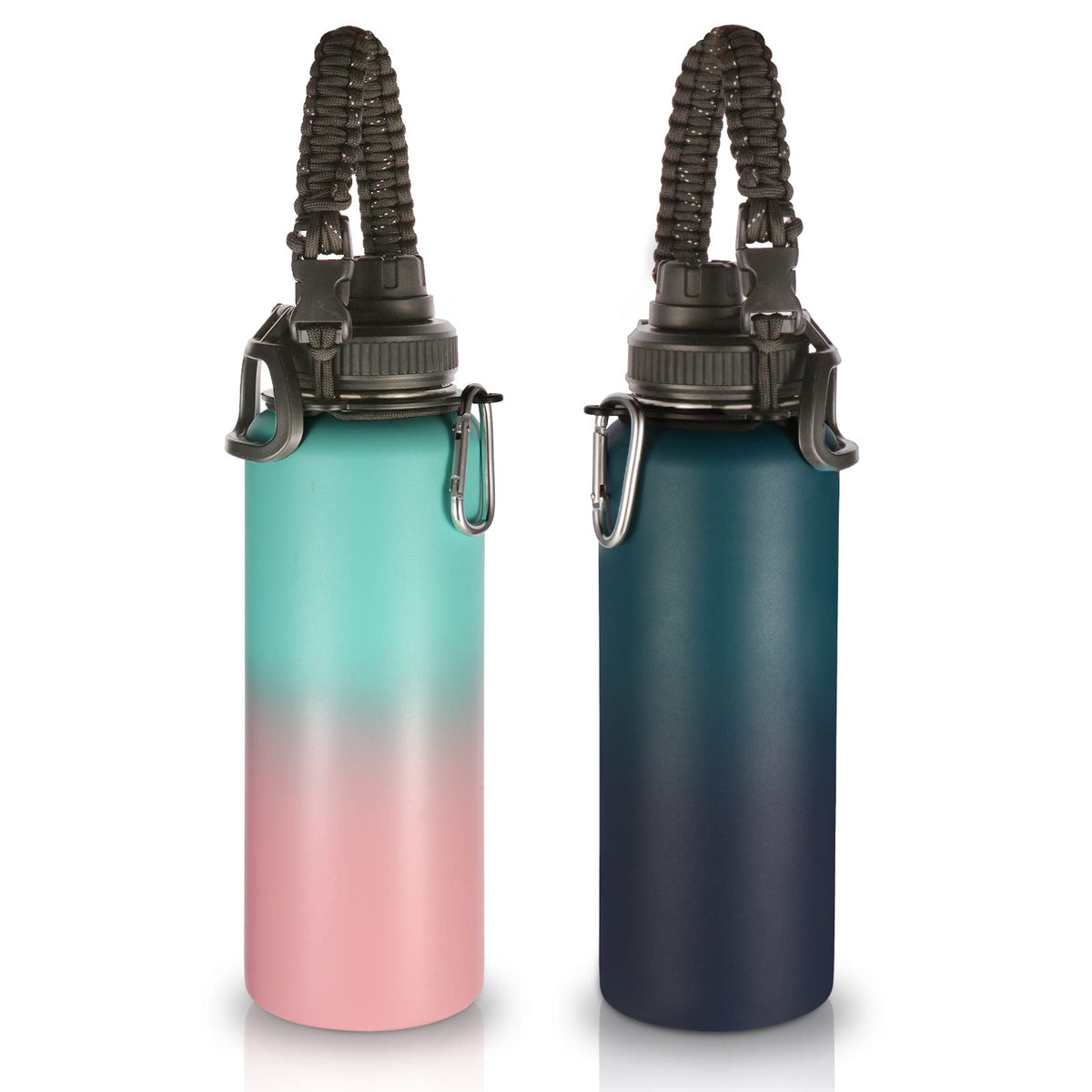 Volhoply Insulated Water Bottles Bulk 8 Pack, 40 oz Stainless Steel Sports Bottle with Paracord Handle Spout Lid, Vacuum Metal Travel Cups with Wide Mouth,Reusable Large Water Cup(Army Green,8 Set)
