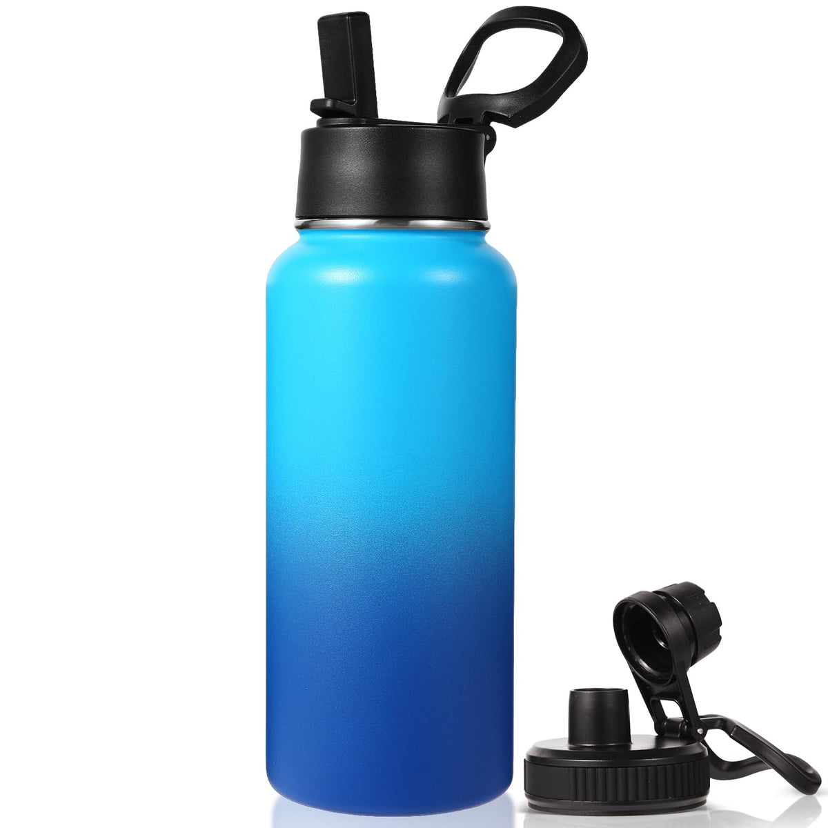 Neihepal 32 oz Insulated Water Bottles Bulk with 2 Lids (Straw & Spout Lid), Stainless Steel Double Wall Water Bottle, Keeps Cold 24H & Hot 12H (Eight Color,8 Pack)