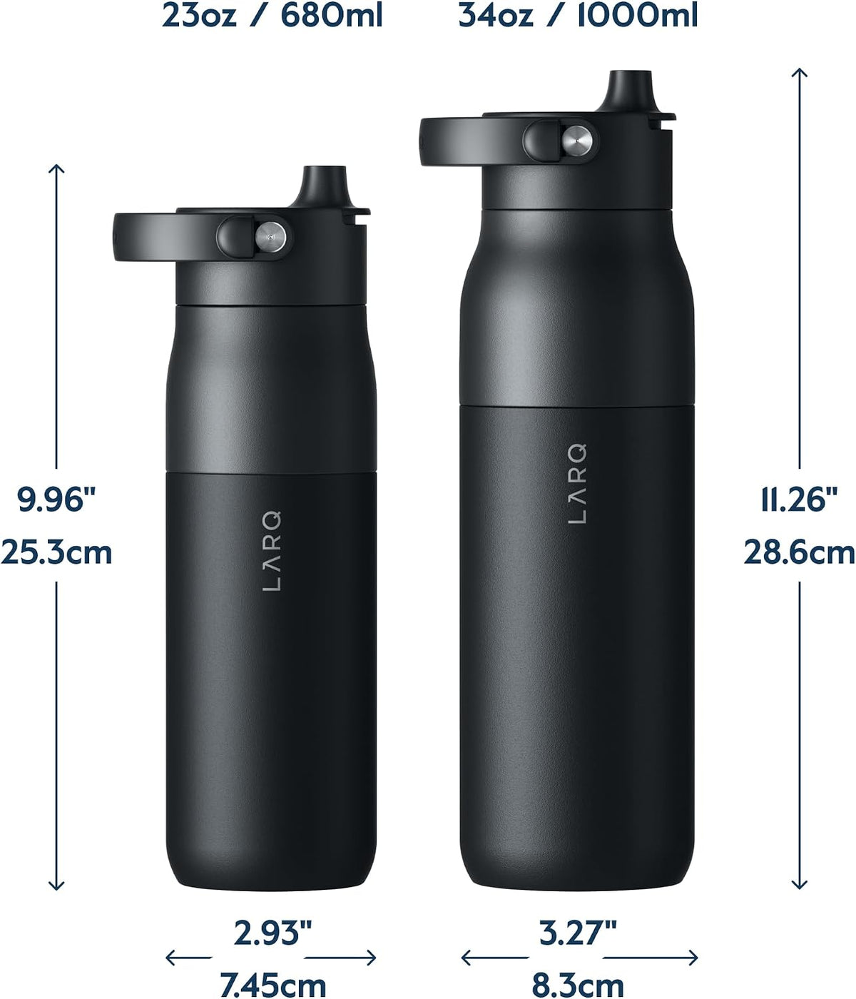 LARQ Twice as Nice Set Bottle Swig Top 34oz - Insulated Stainless Steel Water Bottle With Built-In Silicone Handle, Mojave Dune & Obsidian Black