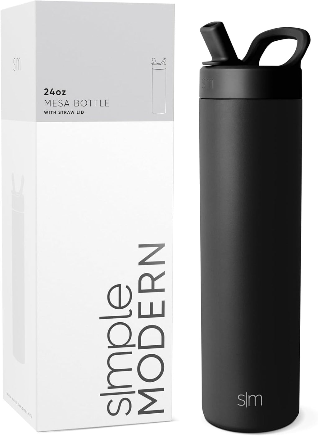 Simple Modern Insulated Water Bottle with Manual Straw | 24oz | Black