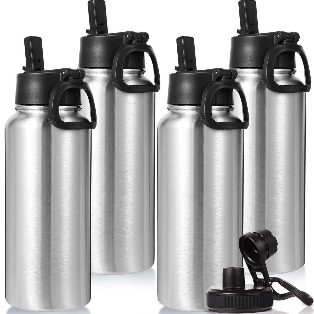 Neihepal 32 oz Insulated Water Bottles Bulk with 2 Lids (Straw & Spout Lid), Stainless Steel Double Wall Water Bottle, Keeps Cold 24H & Hot 12H (Eight Color,8 Pack)
