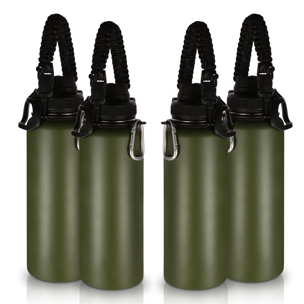 Volhoply Insulated Water Bottles Bulk 8 Pack, 40 oz Stainless Steel Sports Bottle with Paracord Handle Spout Lid, Vacuum Metal Travel Cups with Wide Mouth,Reusable Large Water Cup(Army Green,8 Set)