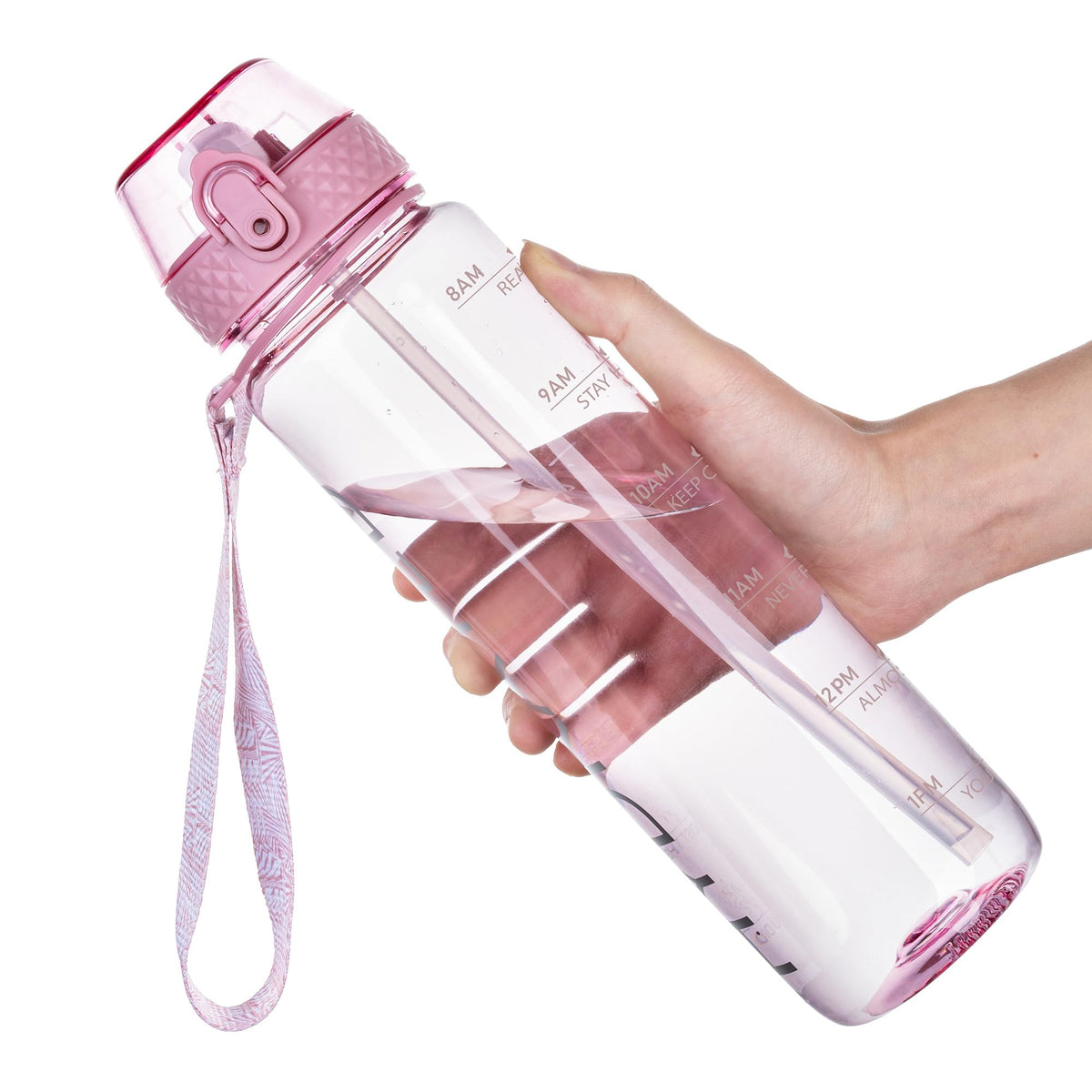 GOPPUS 32oz Clear Motivational Water Bottle with Straw & Time Marker, BPA Free Tritan Leakproof Sports Bottle, Wide Mouth Reusable Bottle for Gym, Hiking, Travel, School & Office（Clear）