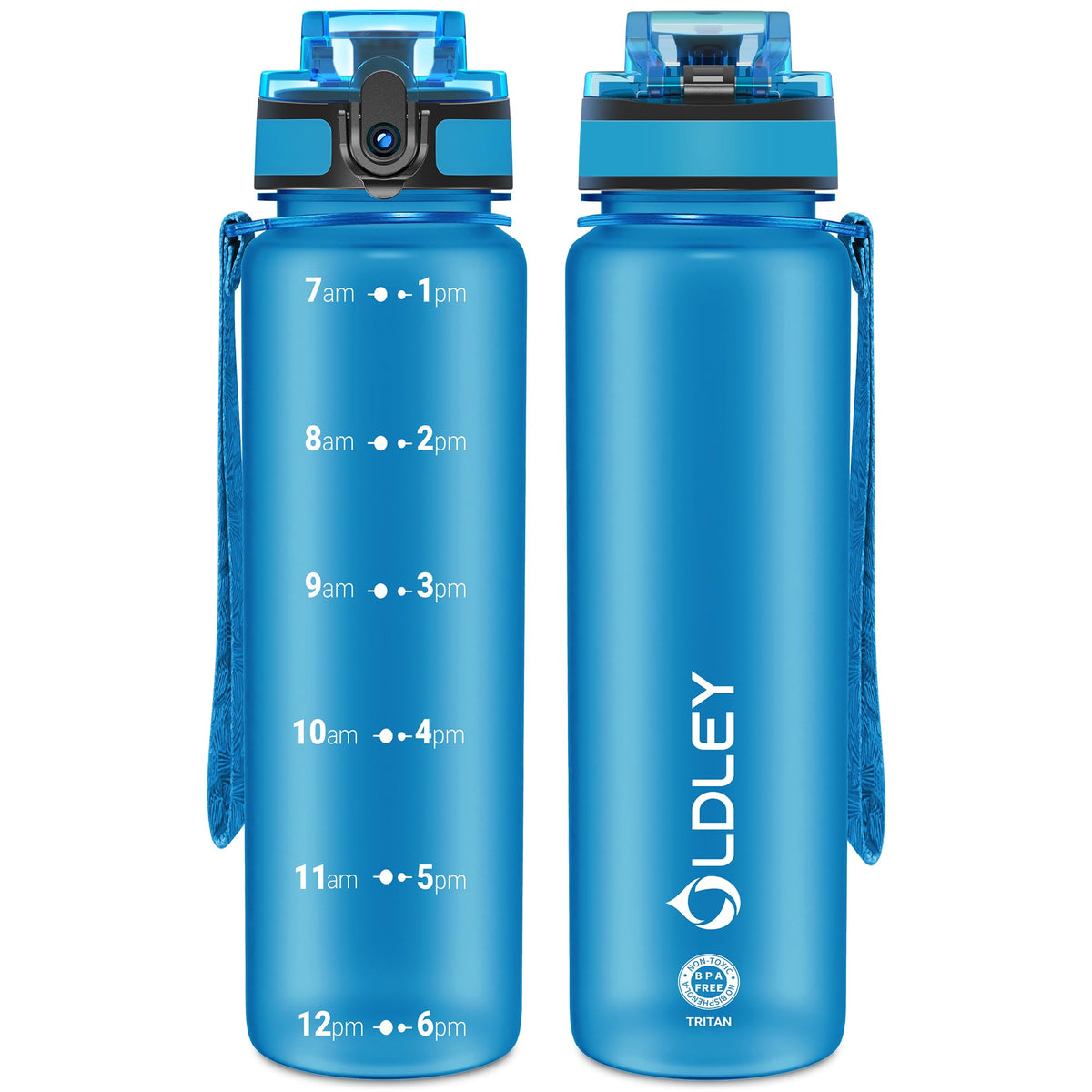 OLDLEY 32 oz Water Bottle, Motivational Water Bottle with Time Marker, Sports Water Bottle With Strap, Leakproof & BPA Free Large Water Bottles for School, Gym, Travel, Outdoor, Tritan, Transparent