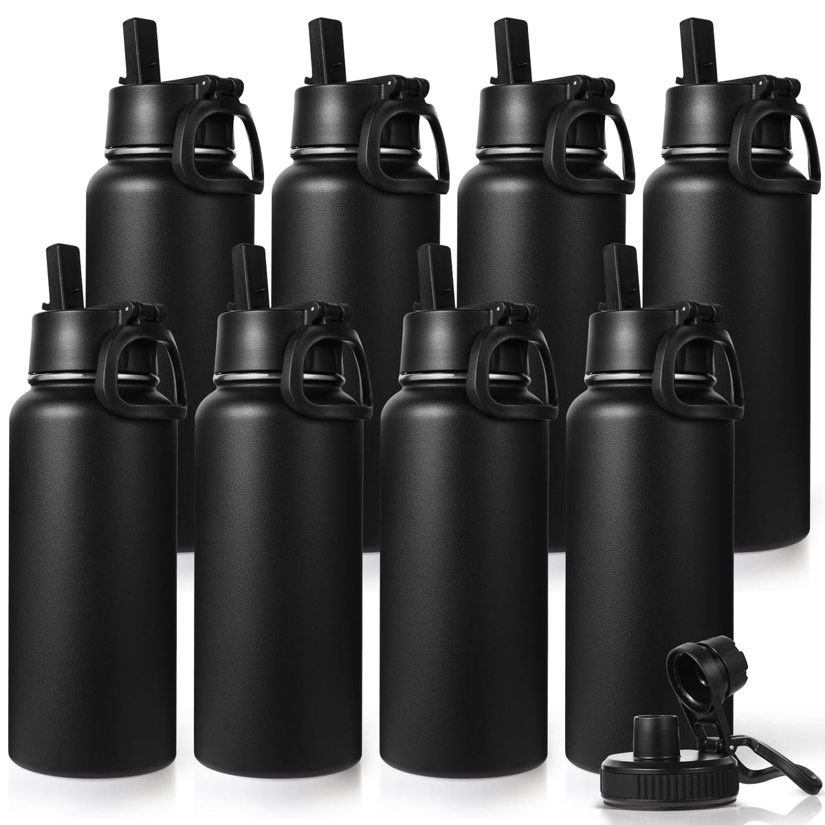 Neihepal 32 oz Insulated Water Bottles Bulk with 2 Lids (Straw & Spout Lid), Stainless Steel Double Wall Water Bottle, Keeps Cold 24H & Hot 12H (Eight Color,8 Pack)