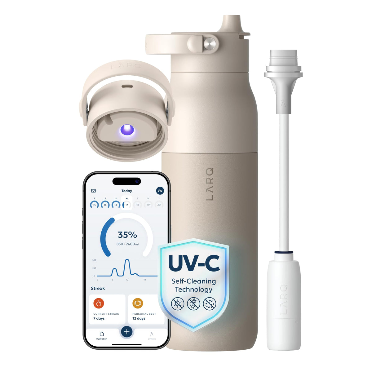 LARQ PureVis 2 Smart UV-C Self-Cleaning Insulated Water Bottle Filter Straw