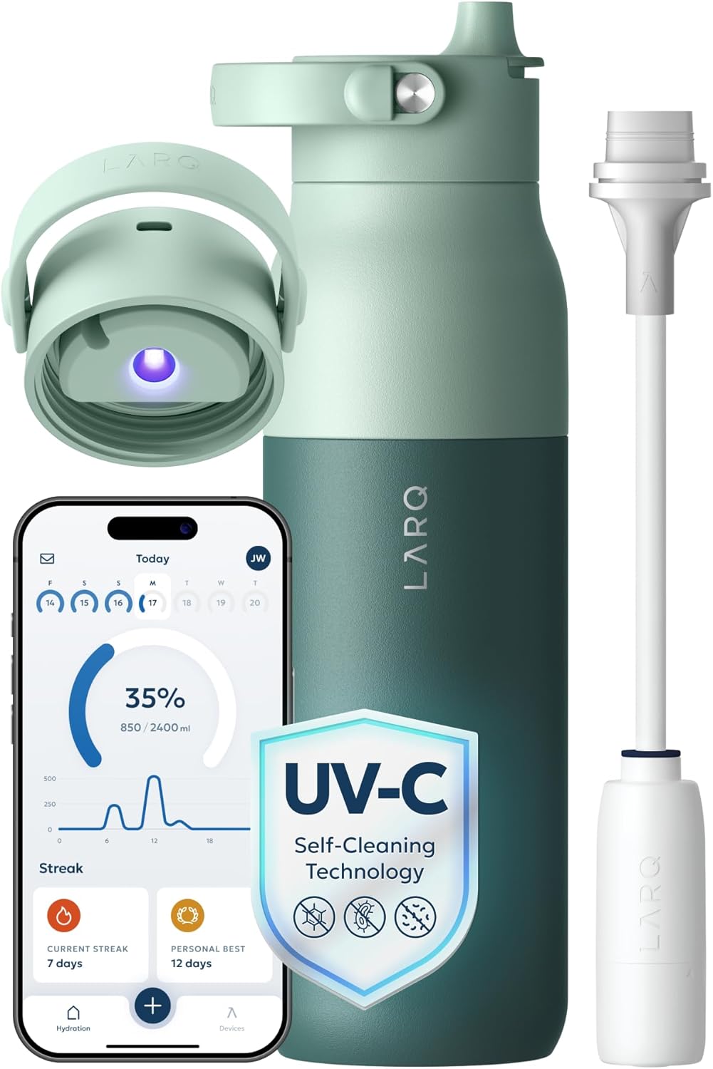LARQ PureVis 2 Smart UV-C Self-Cleaning Insulated Water Bottle Filter Straw
