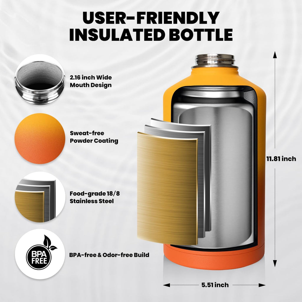 RAYMYLO One Gallon Water Bottle Insulated 128 oz, Stainless Steel