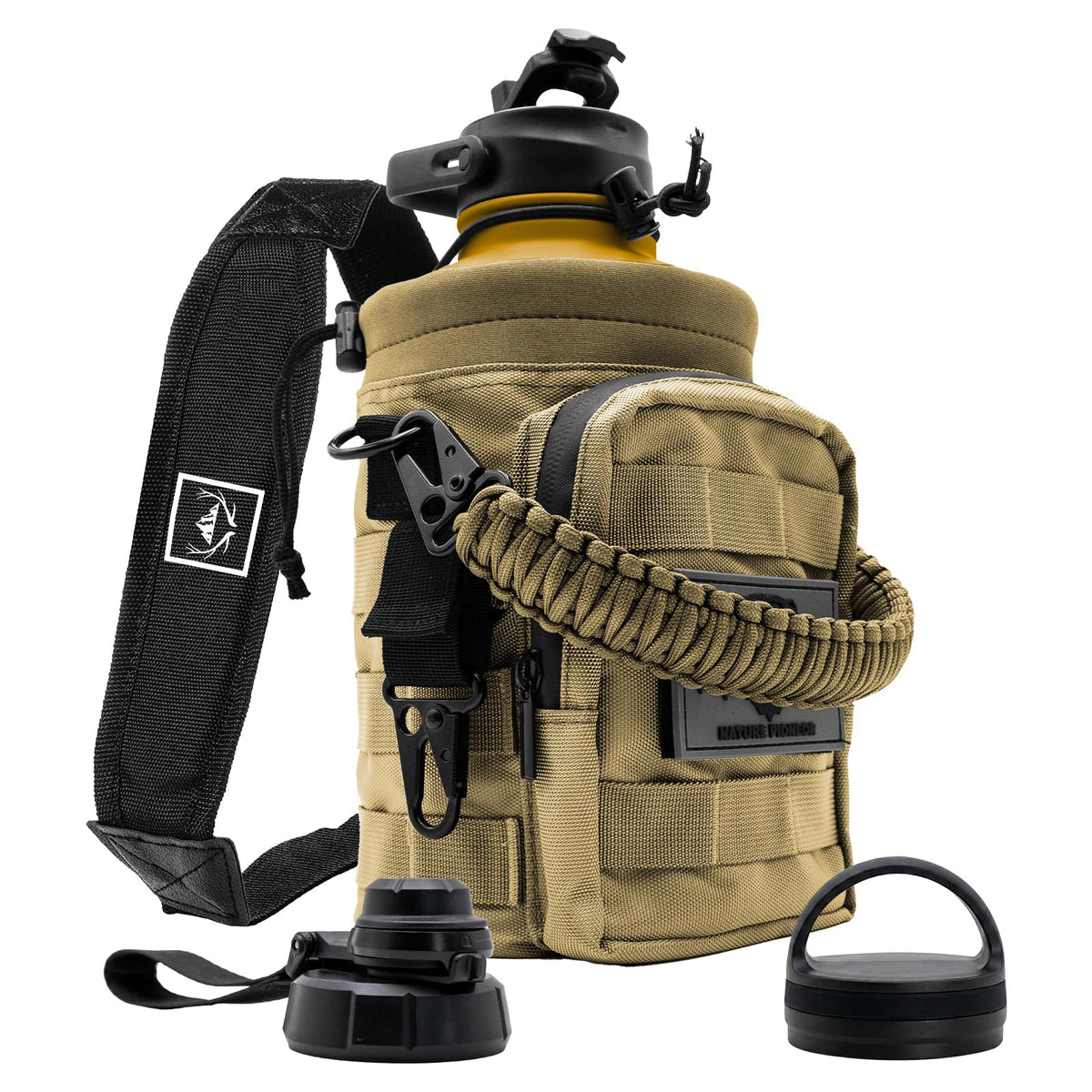 NATURE PIONEOR 128oz/1 Gallon Tactical Water Bottle with MOLLE Bottle Pouch