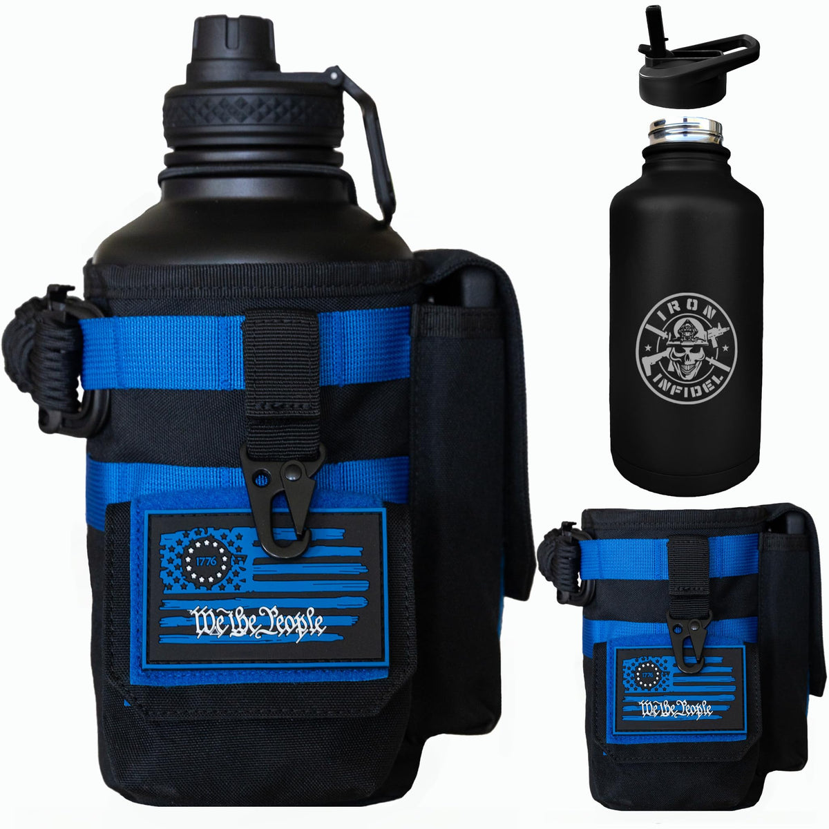 Iron Infidel Battle Bottle - One Gallon Insulated Water Bottle with Dual Carry Handles - 128 oz Tactical Stainless Steel Water Jug & Rugged Extra Large Sleeve With Storage (OCP Camo 128 Ounces)