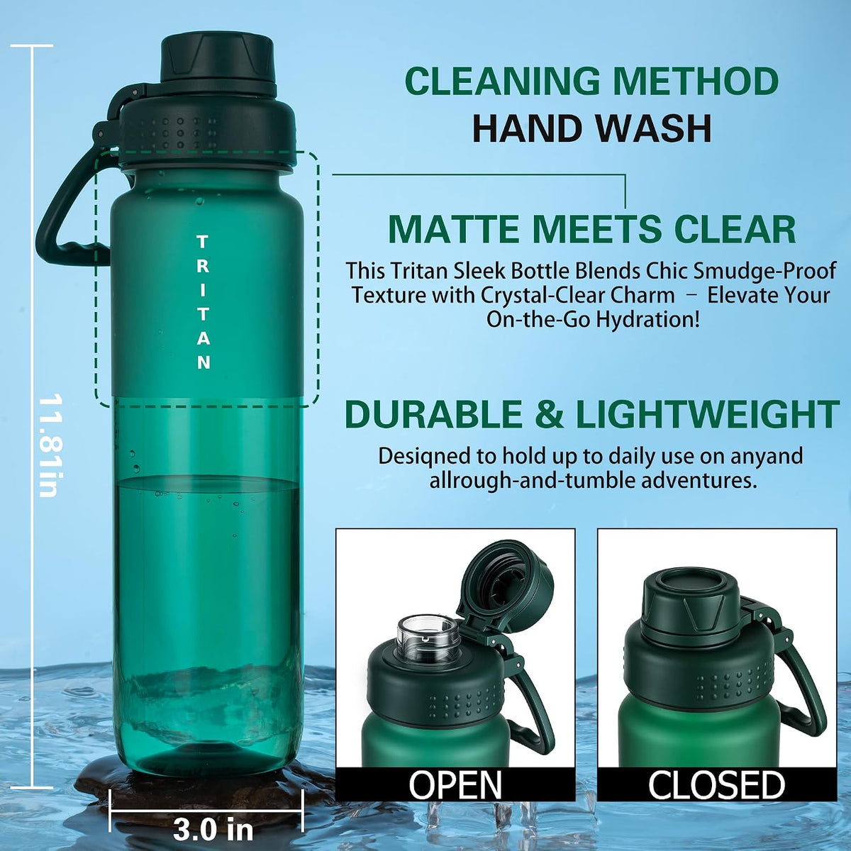 OLDLEY 32oz Matte Water Bottle with Handle, Tritan Leakproof Sports Bottle
