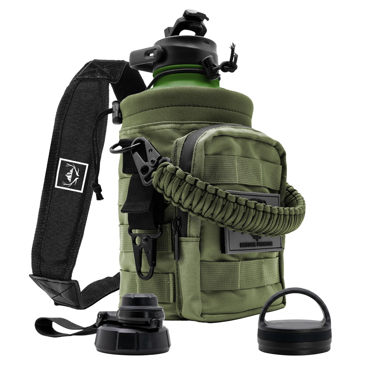 NATURE PIONEOR 64 oz Tactical Water Bottle with MOLLE Bottle Pouch & 3 Lids