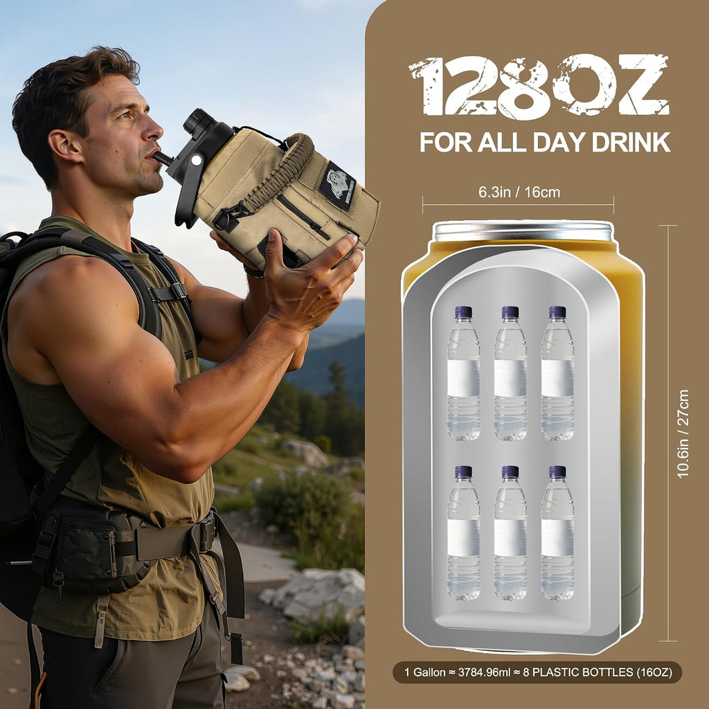 NATURE PIONEOR 128oz/1 Gallon Tactical Water Bottle with MOLLE Bottle Pouch