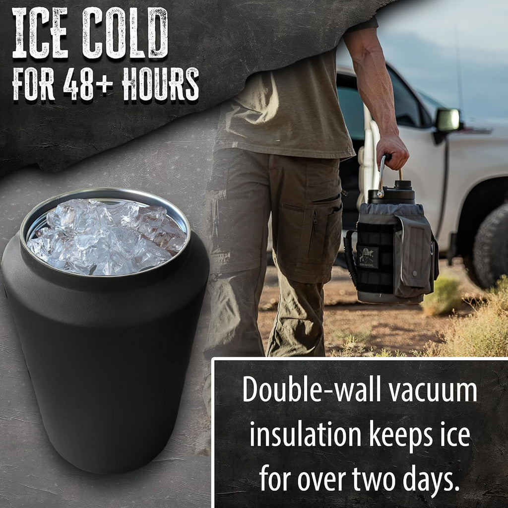 Iron Infidel Battle Bottle - One Gallon Insulated Water Bottle with Dual Carry Handles - 128 oz Tactical Stainless Steel Water Jug & Rugged Extra Large Sleeve With Storage (Betsy 128 Ounces)