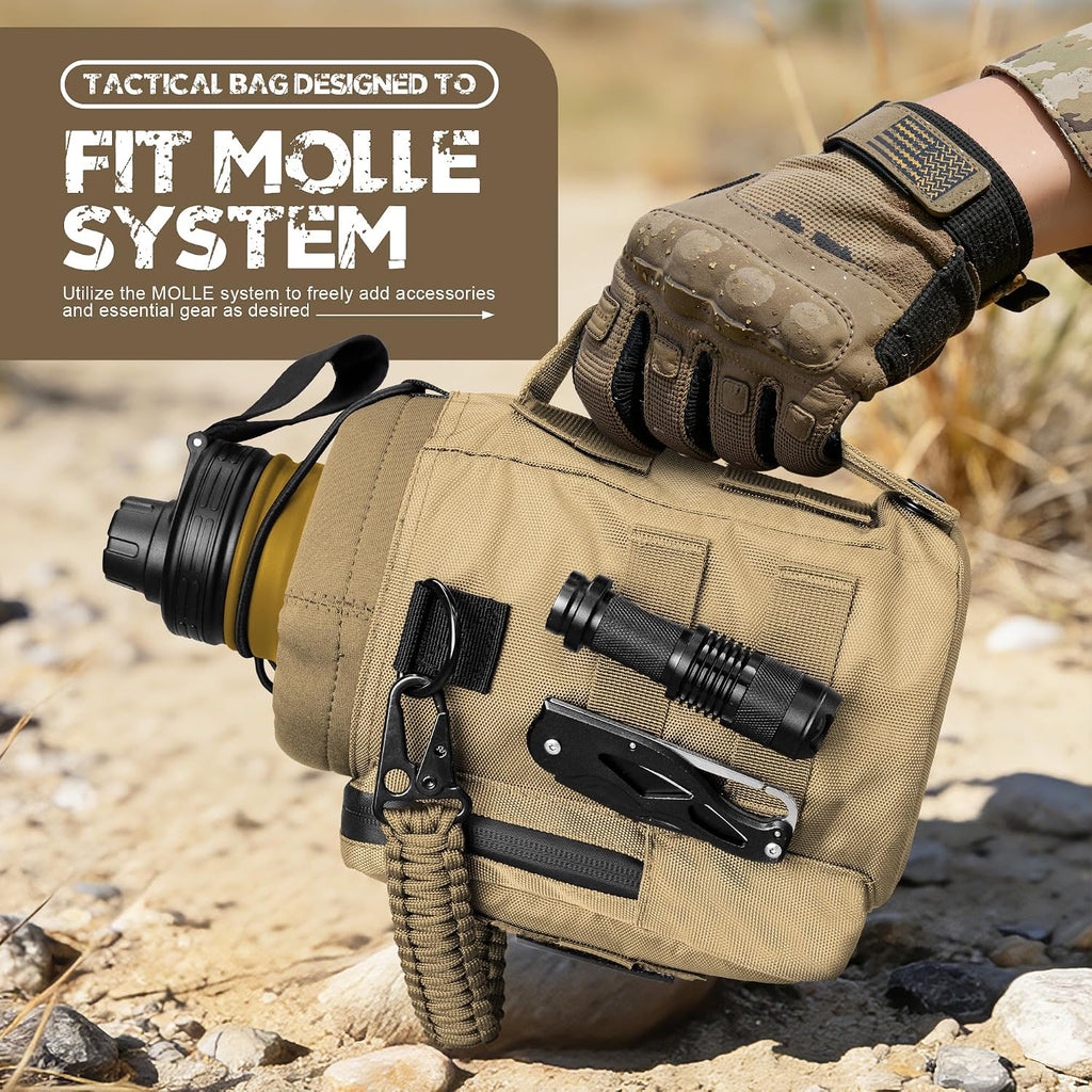 NATURE PIONEOR 64 oz Tactical Water Bottle with MOLLE Bottle Pouch & 3 Lids