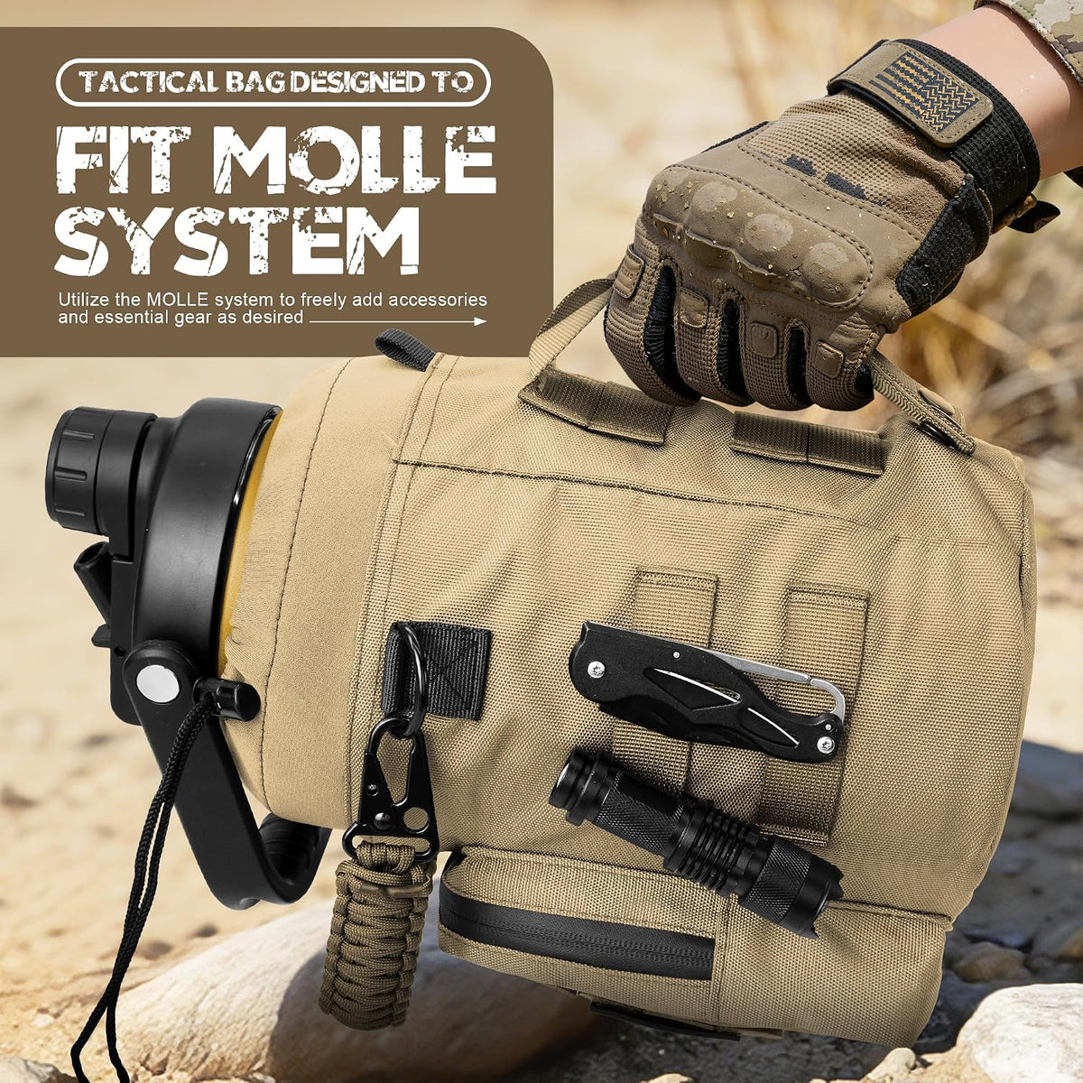 NATURE PIONEOR 128oz/1 Gallon Tactical Water Bottle with MOLLE Bottle Pouch