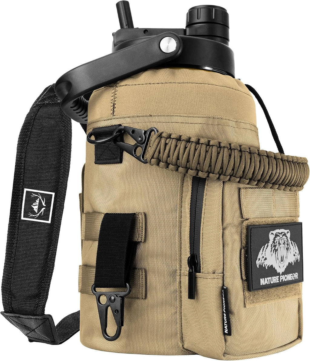 NATURE PIONEOR 128oz/1 Gallon Tactical Water Bottle with MOLLE Bottle Pouch