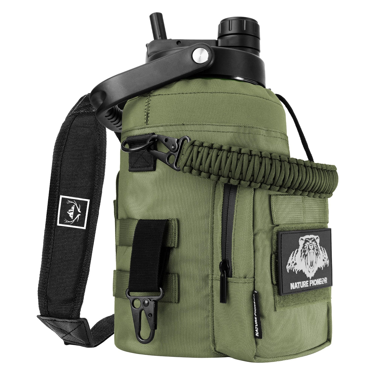 NATURE PIONEOR 128oz/1 Gallon Tactical Water Bottle with MOLLE Bottle Pouch